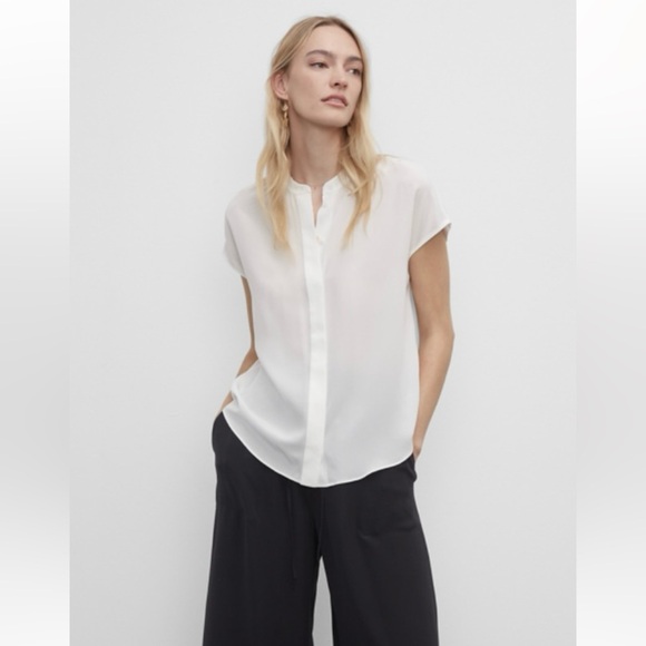 Club Monaco Silk Buttoned Sleeveless Lightweight Boxy White Blouse Size Medium - Picture 1 of 11